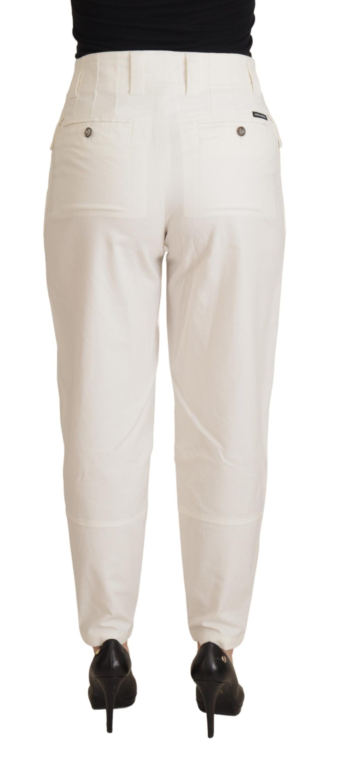High-Waist Tapered Cotton Stretch Trousers — White