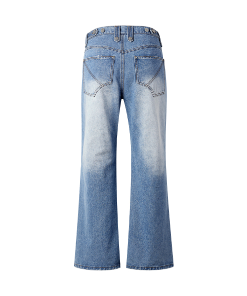 DESTROYED BOOTS CUT DENIM PANTS LIGHT BLUE