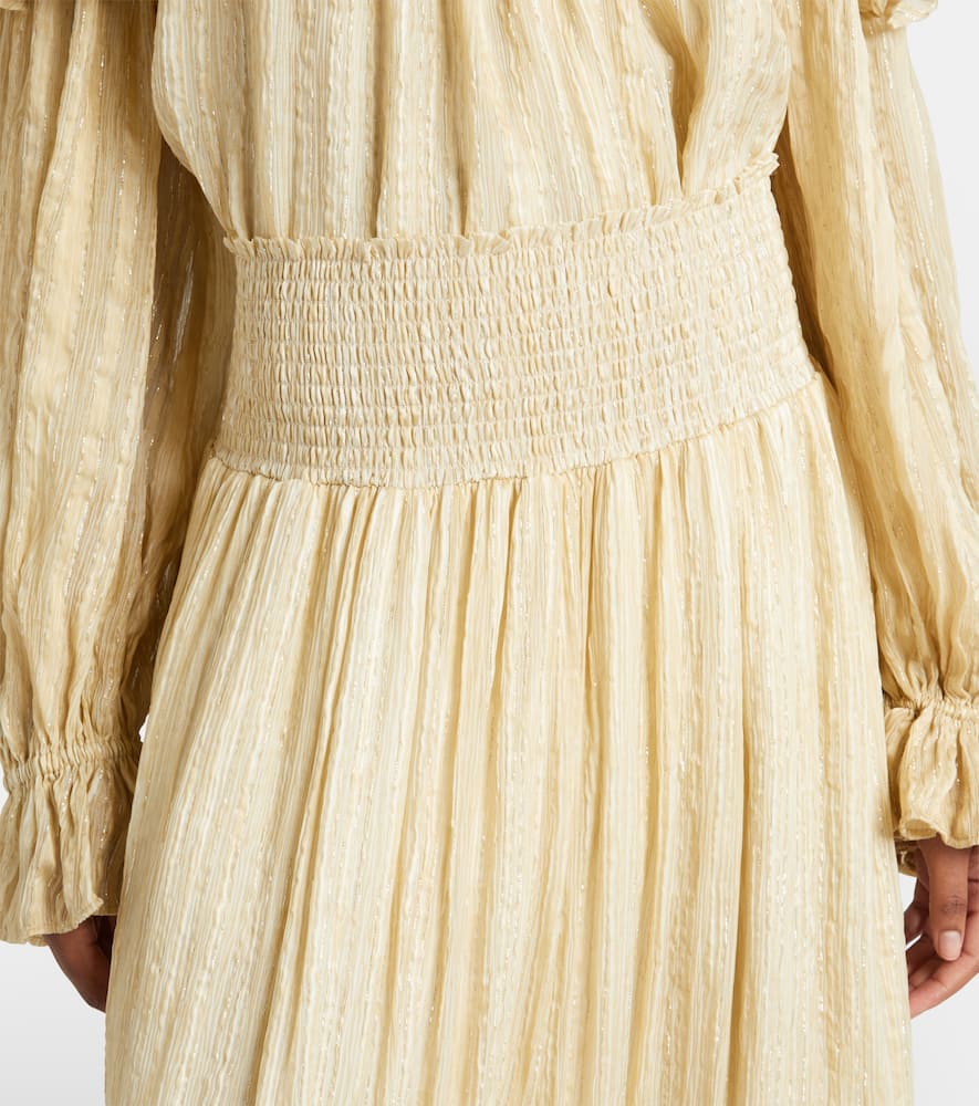 Gathered striped silk-blend maxi skirt