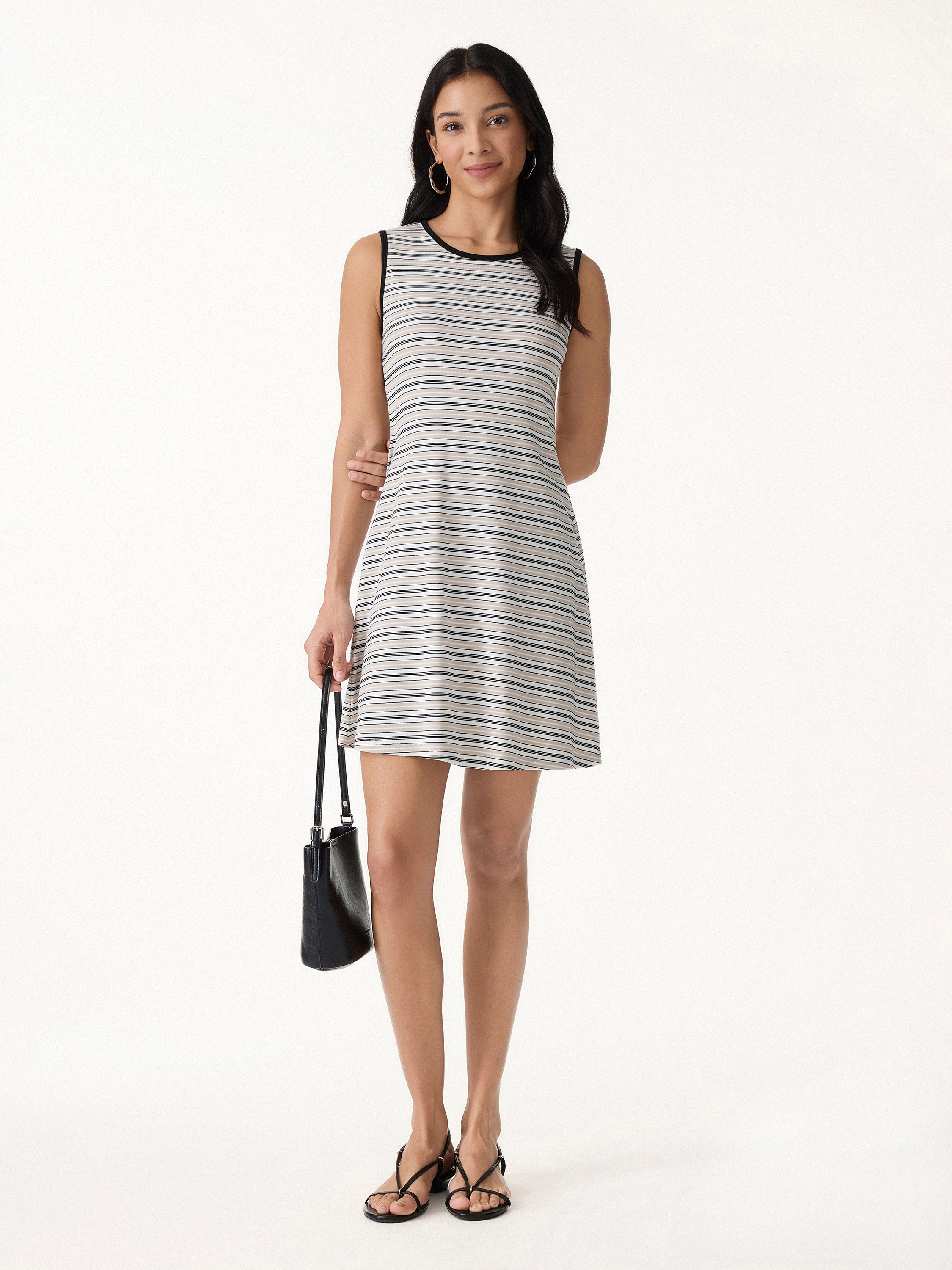 Striped Easy Mini Bra Dress - Oatmeal/White/Black Stripe