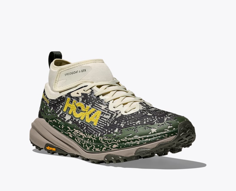HOKA Men's Speedgoat 6 Mid GTX Shoes in Truffle Salt/Cement