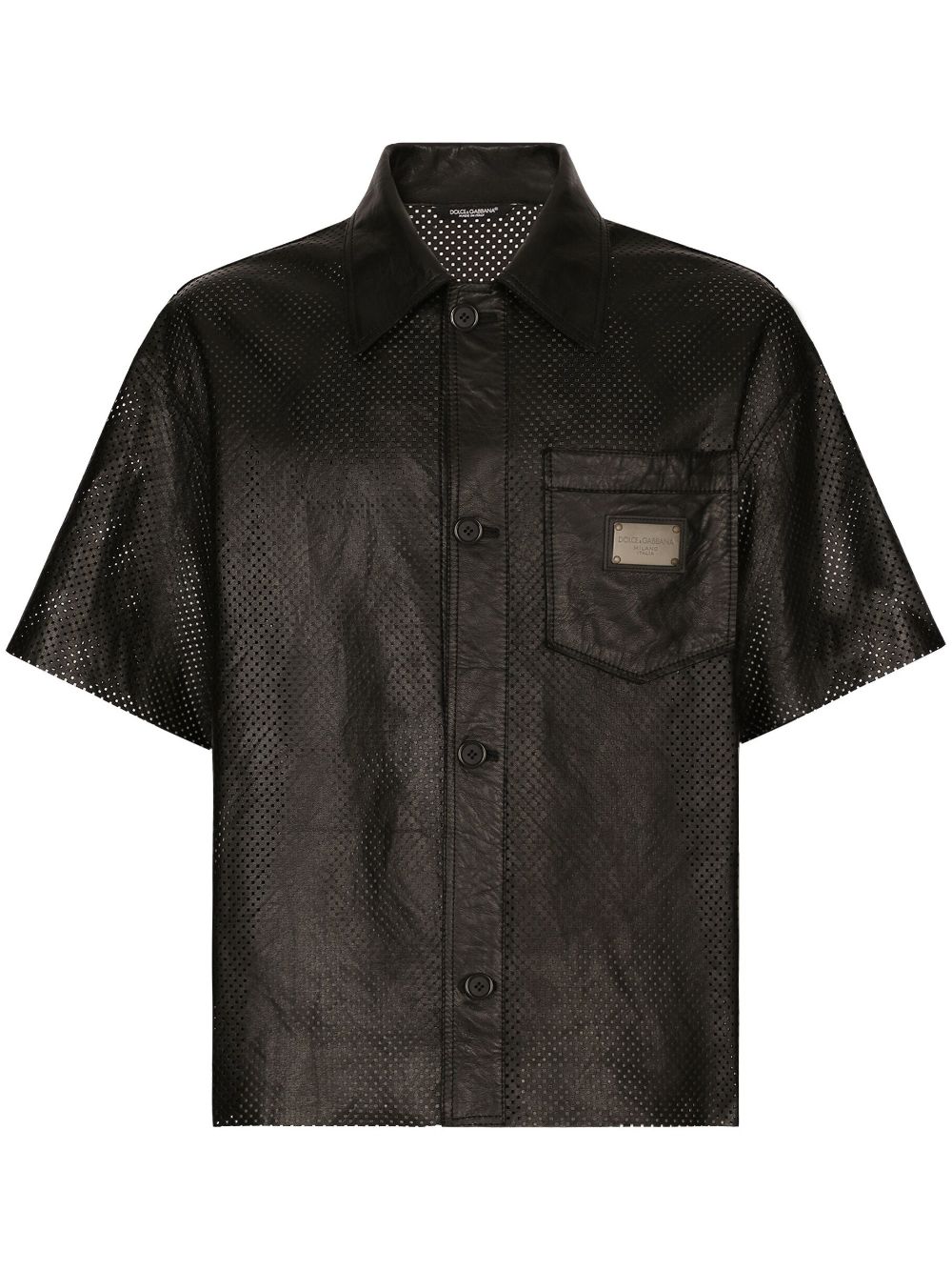 Logo-plaque leather shirt - Black