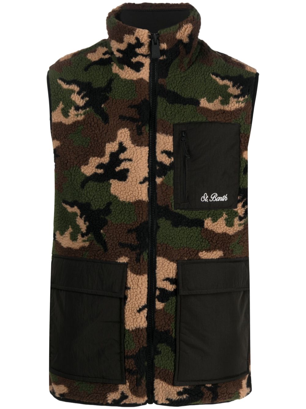 Camouflage-print zipped gilet - Green