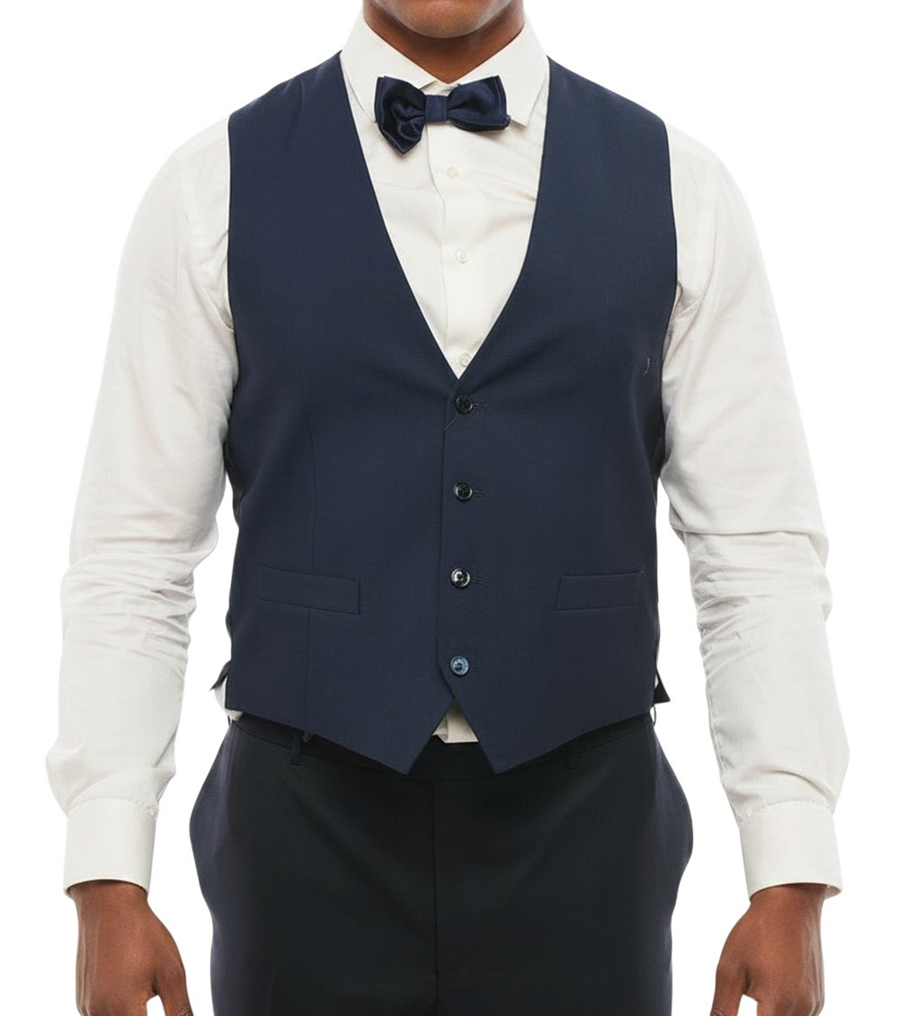 Blue Solid V Neck Waistcoat