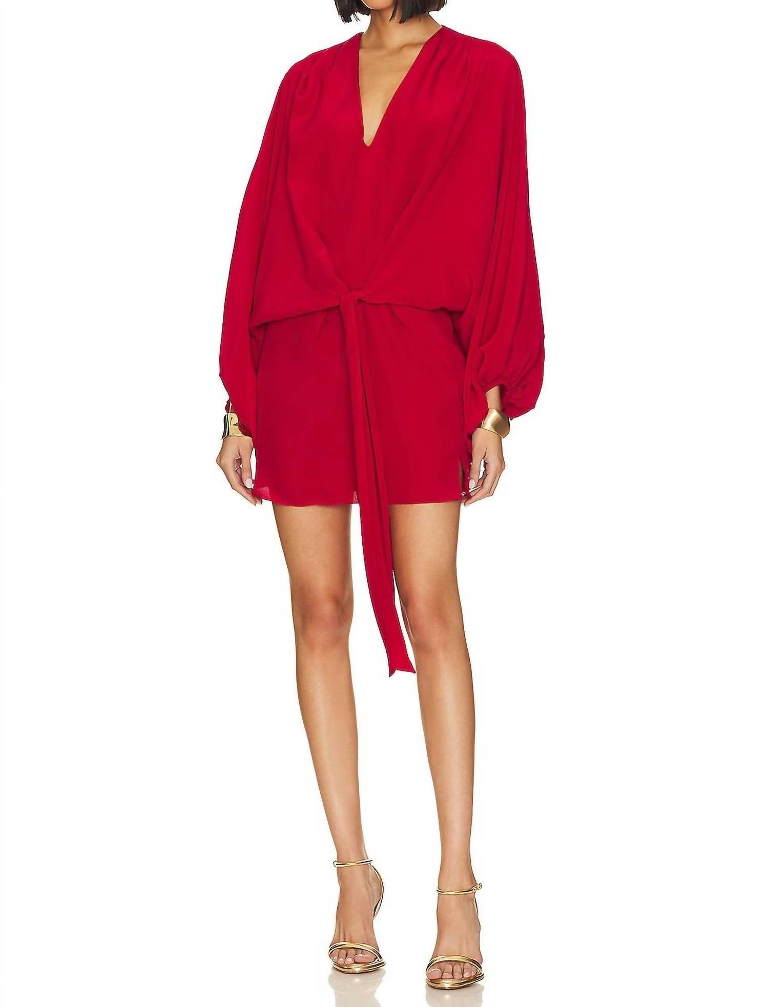 Calla Mini Silk Dress In Cherry