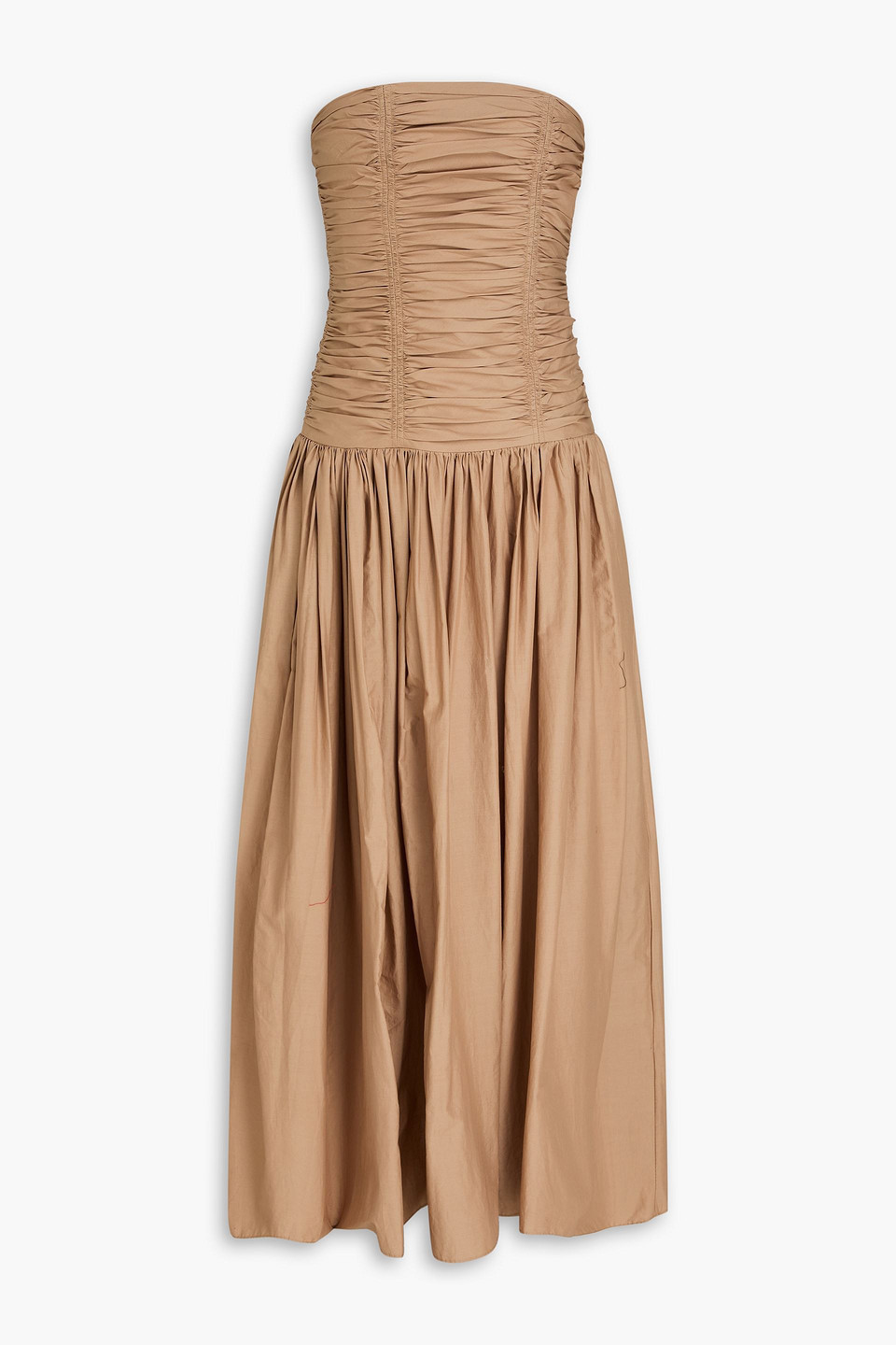 Strapless ruched cotton-poplin maxi dress - Neutral - 1
