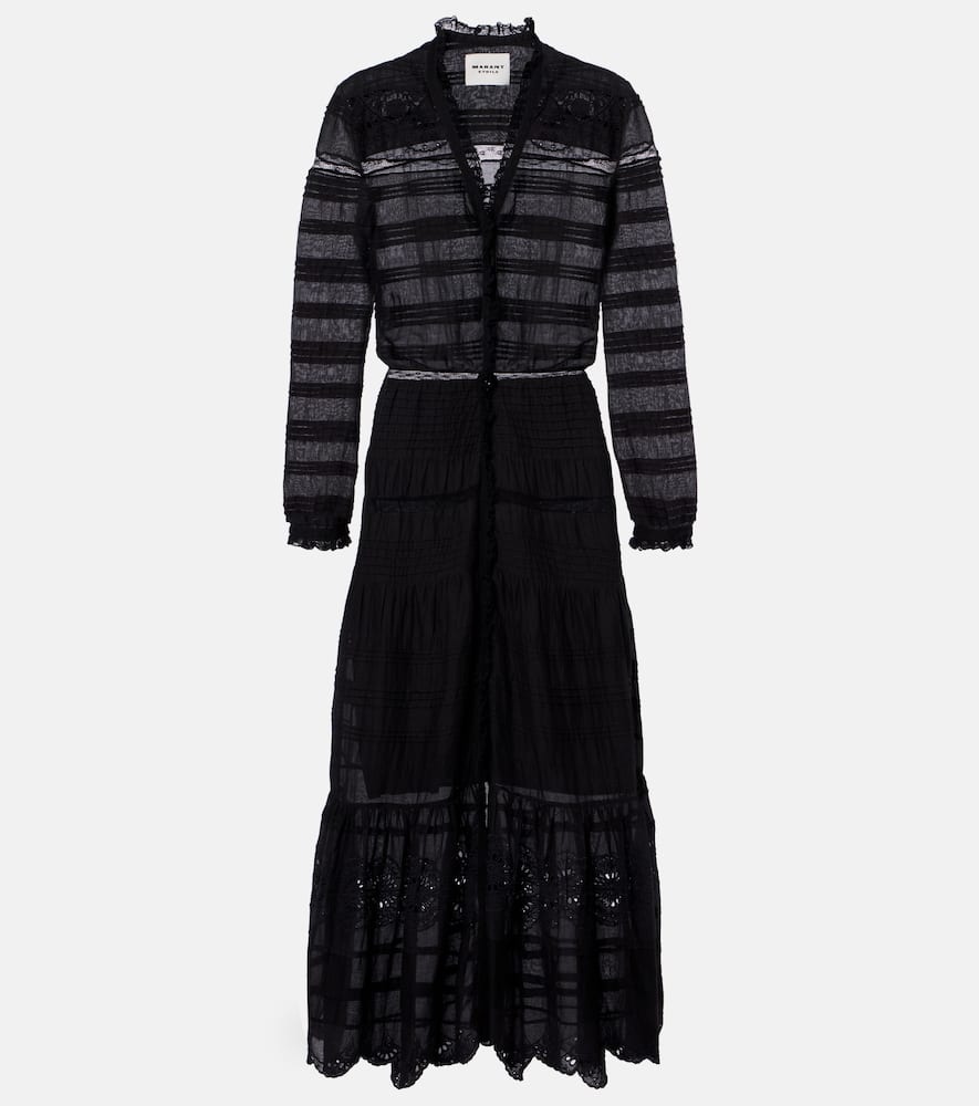 Daniva lace-trimmed cotton midi dress