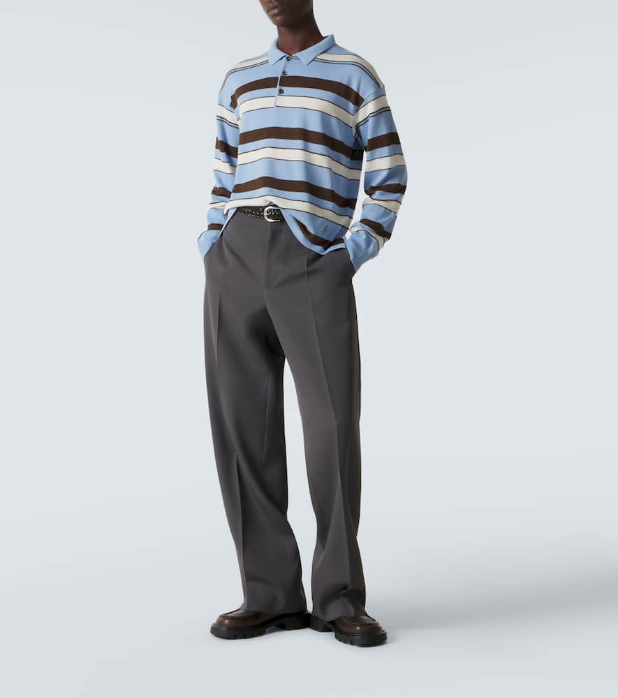 Striped cotton and wool-blend polo shirt