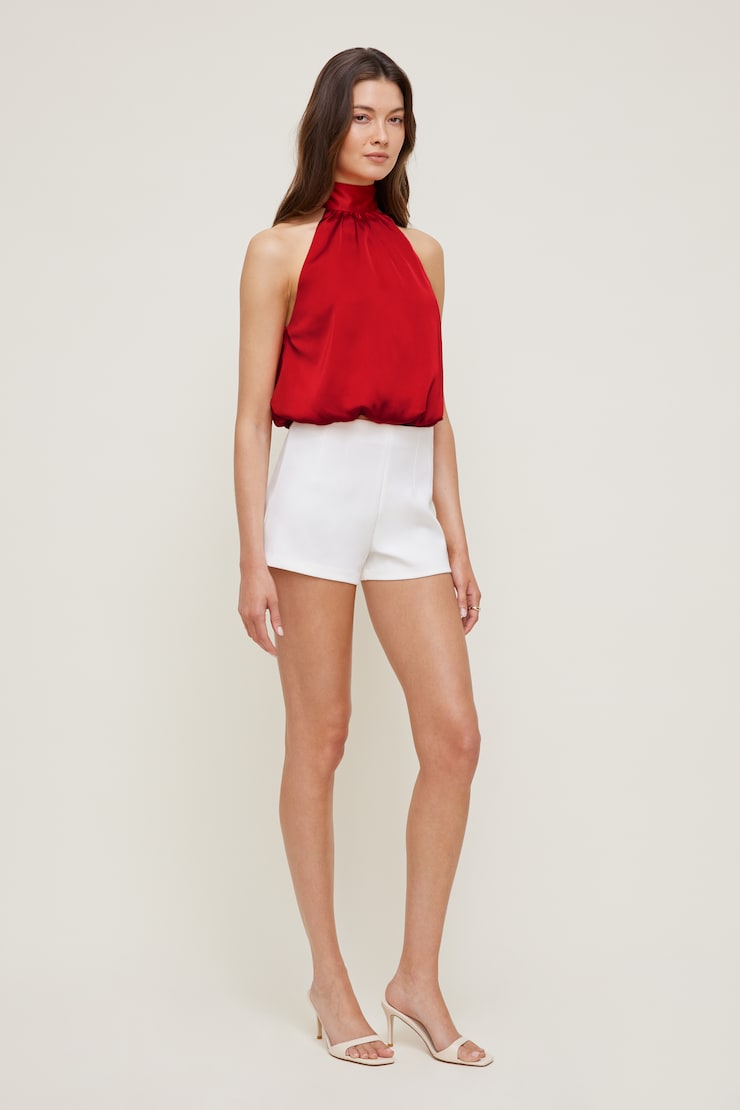 Paloma Bubble Satin Halter Blouse - Red - Women Clothing