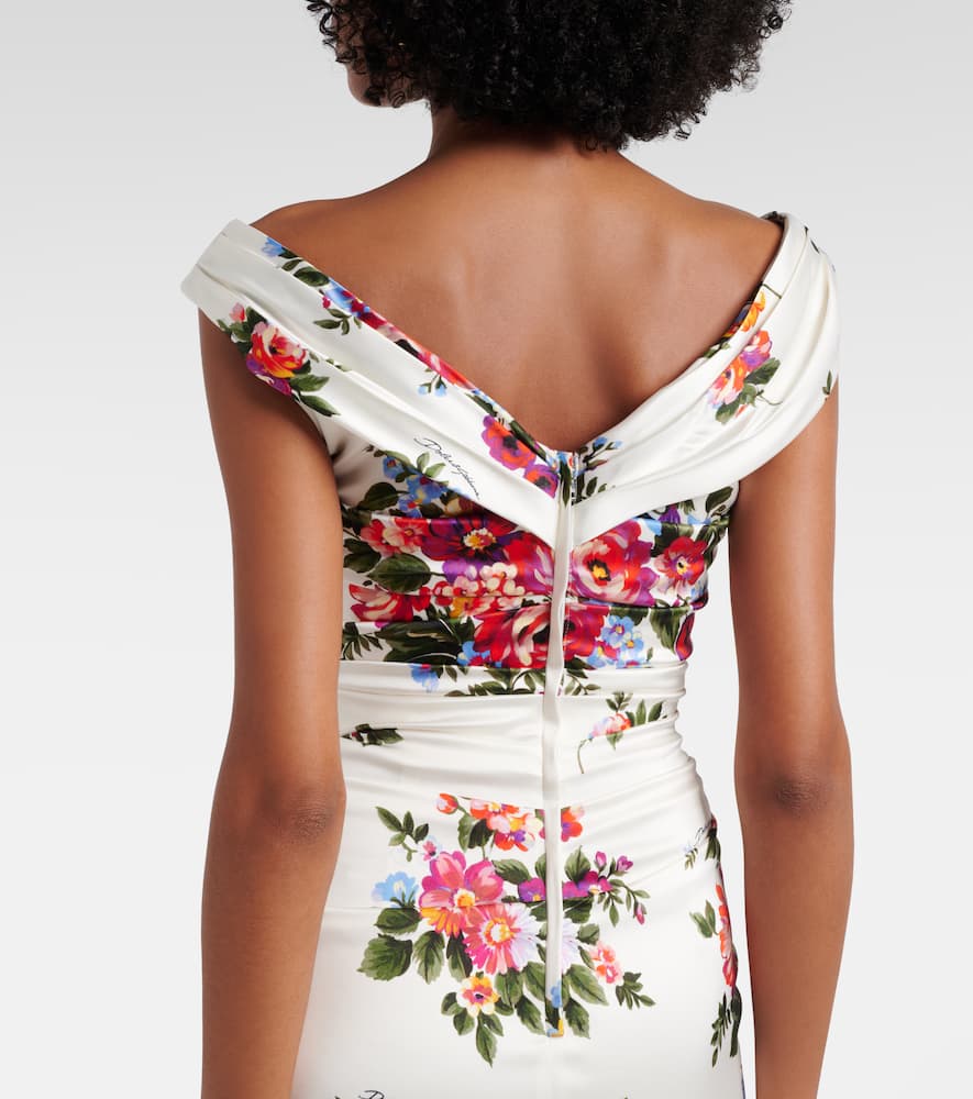 Draped floral satin midi dress