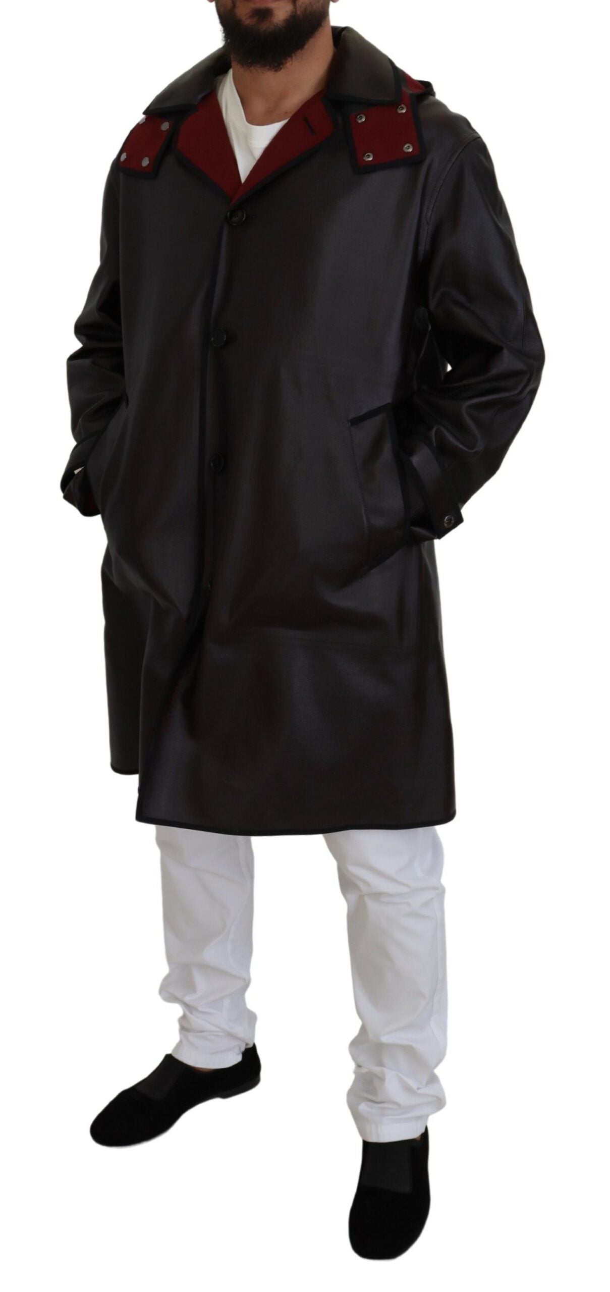 Hooded Cotton Trench Parka Coat — Black