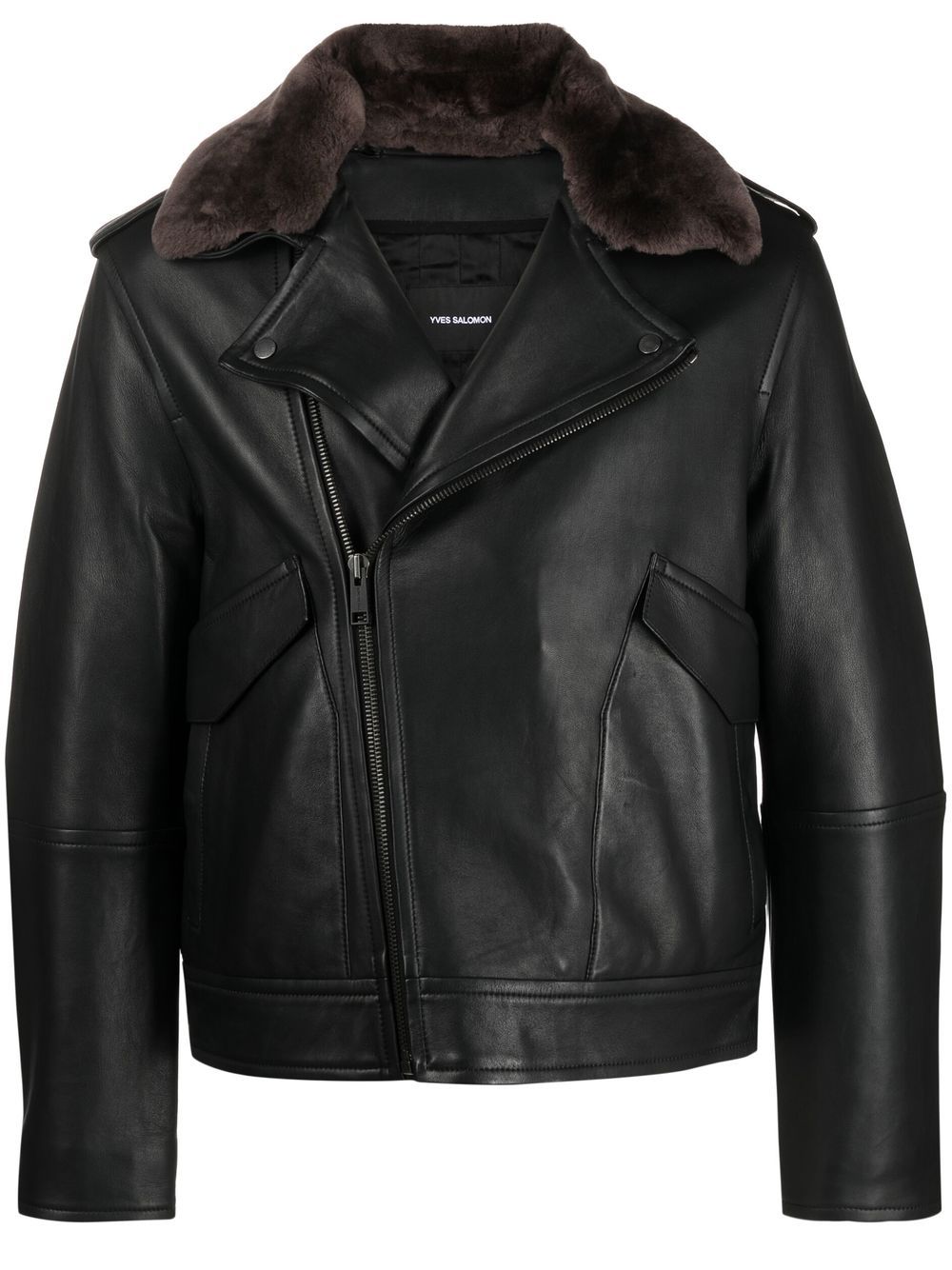 Fur-collar leather biker jacket - Black