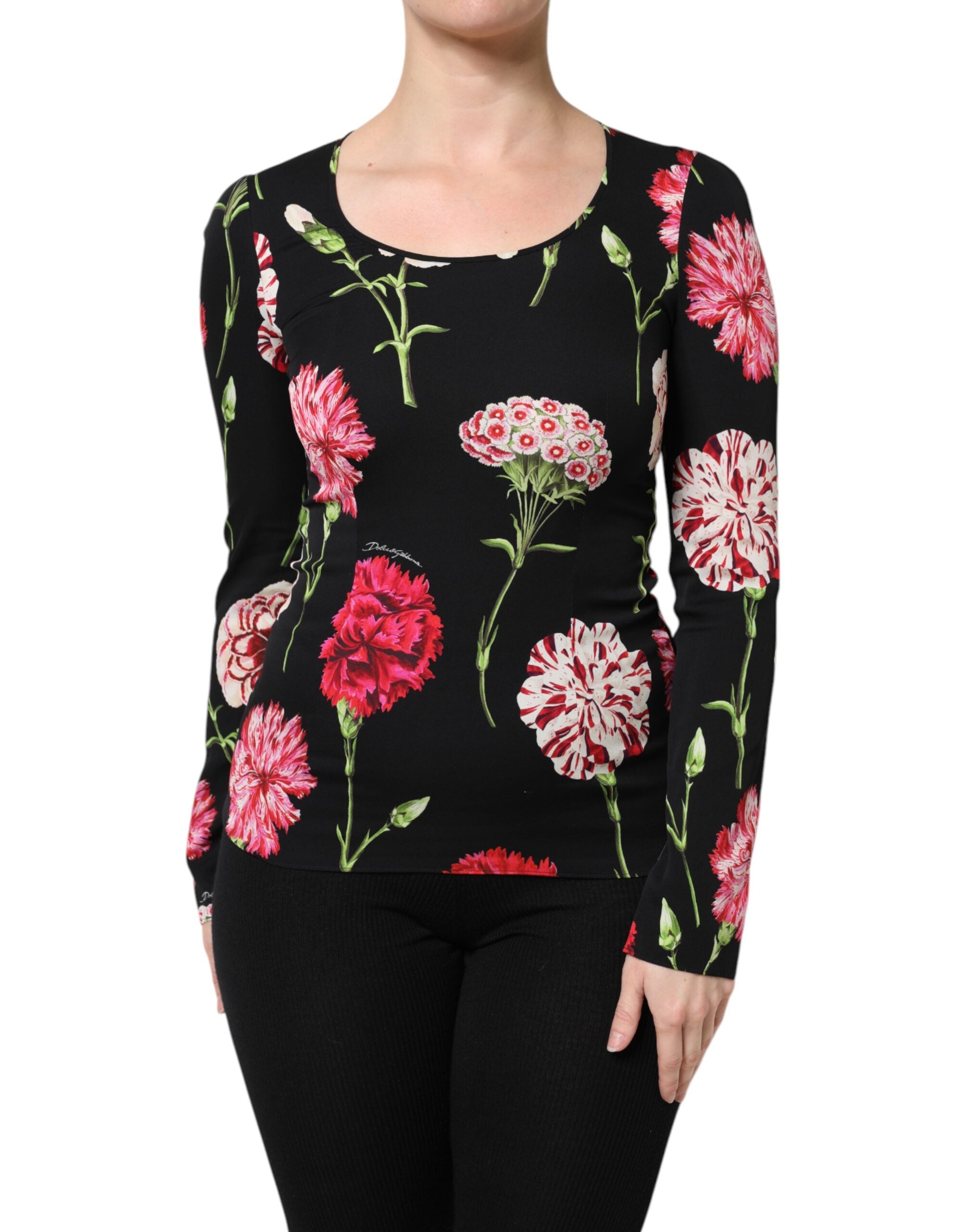 Floral Silk Blouse — Black