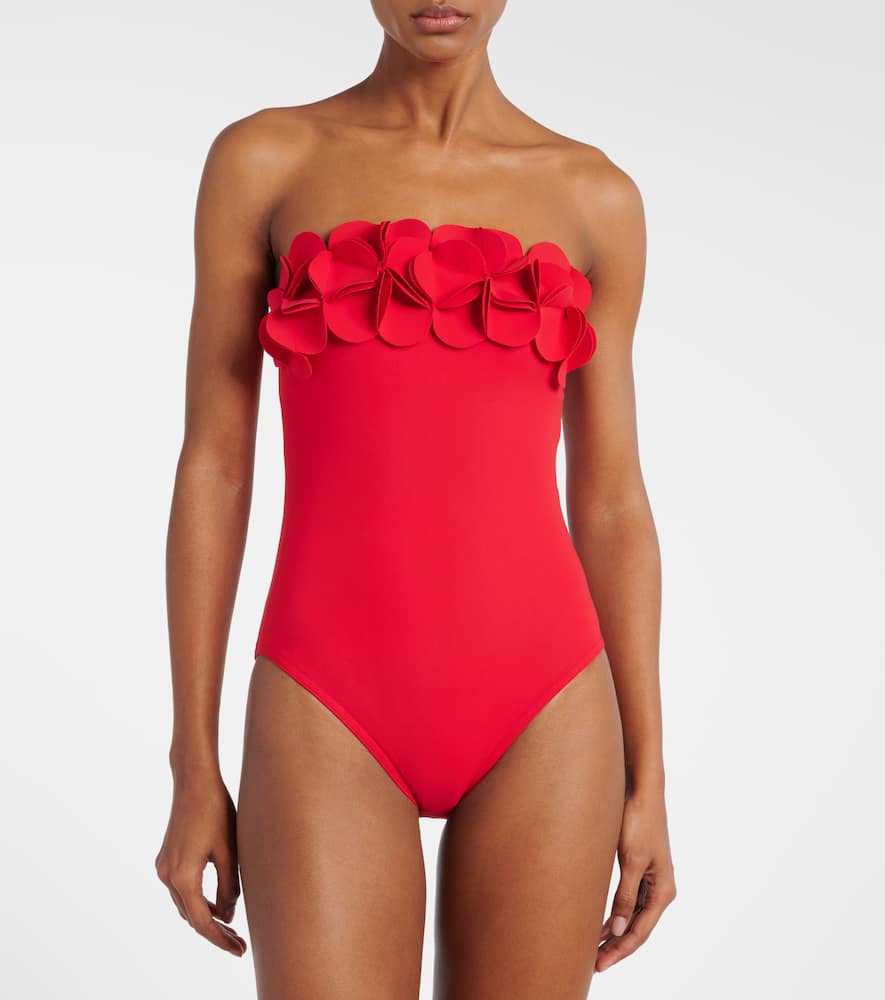 Tess floral-appliqué bandeau swimsuit