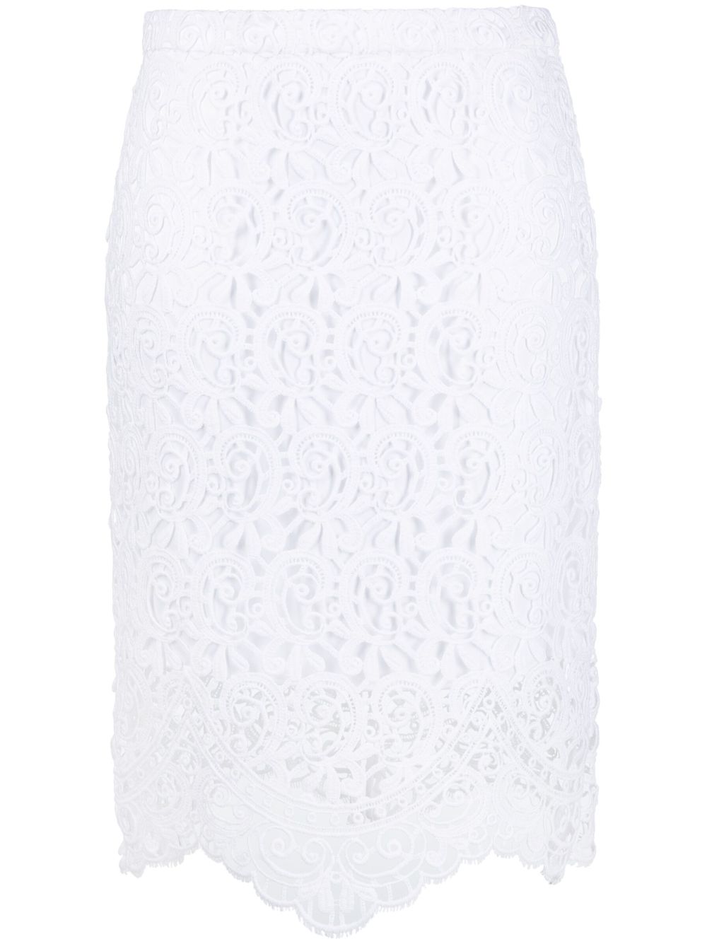 Lace high-waisted midi skirt - White
