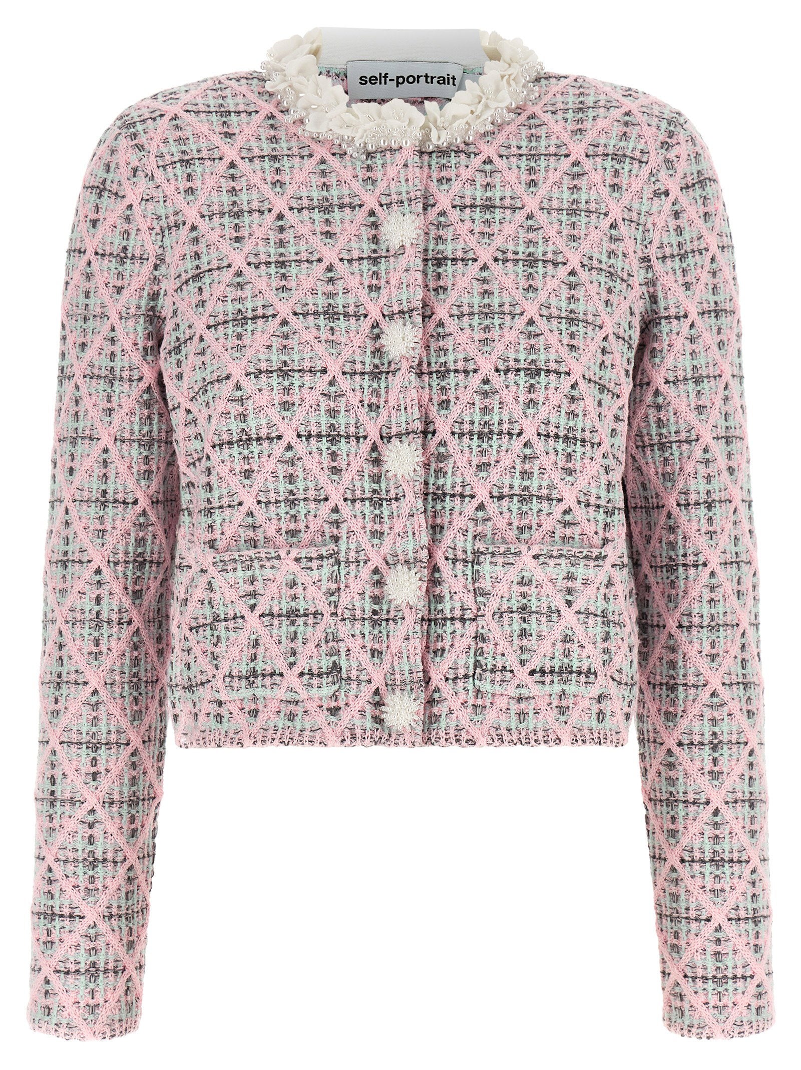 Bouclé Floral Collar Cardigan — Pink