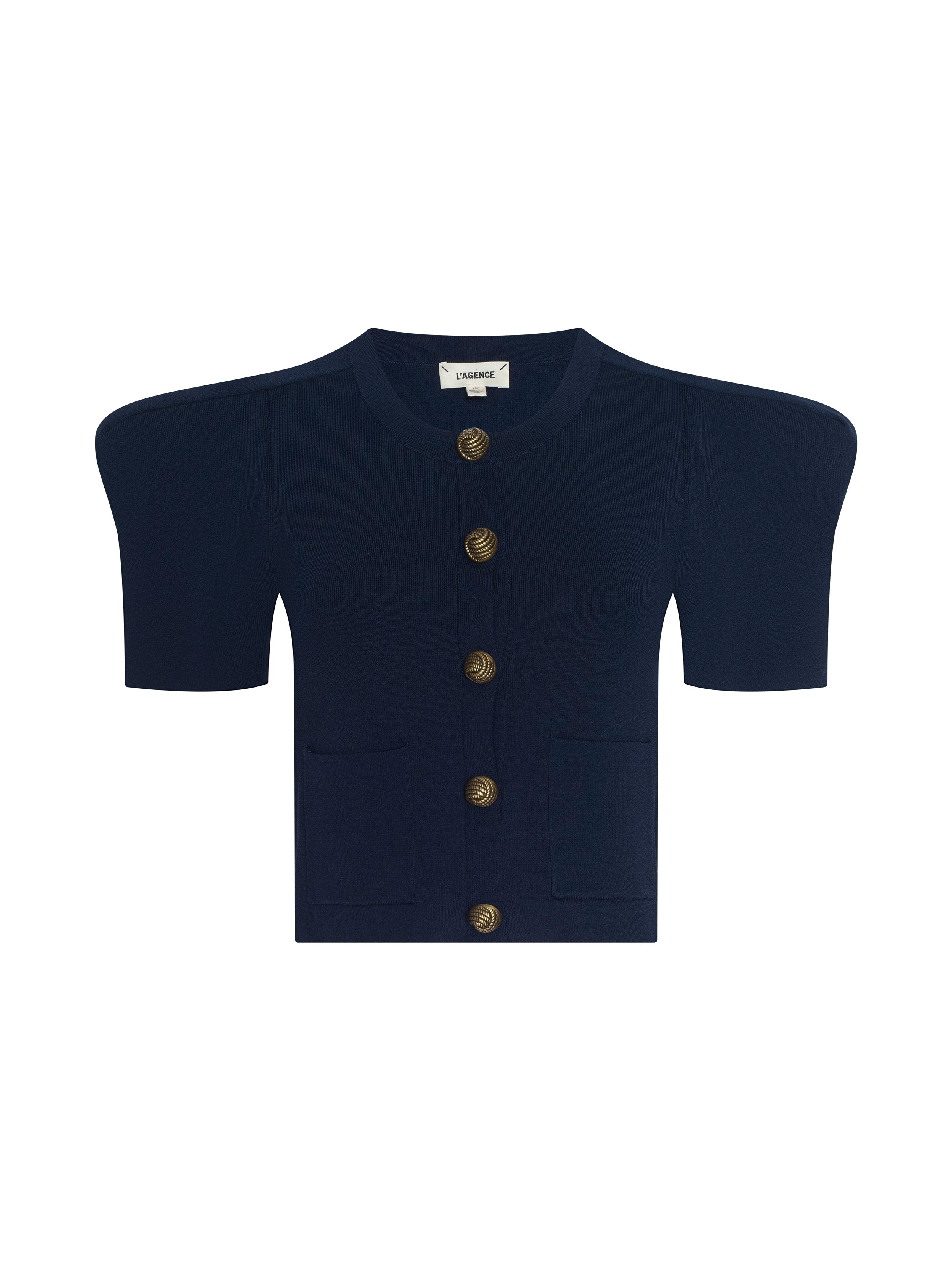 Britt Statement Shoulder Cardigan In Midnight/gold