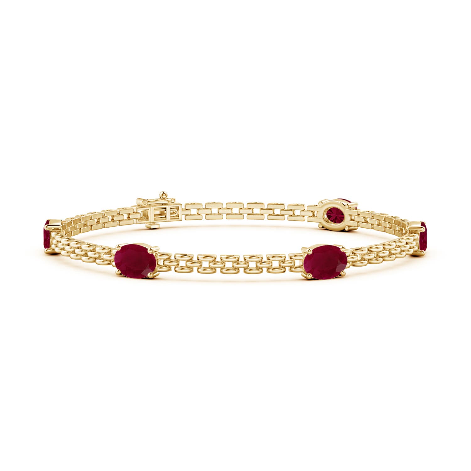Angara 5.0 Carats Five Stone Oval Ruby Station Link Bracelet in 14K Yellow Gold