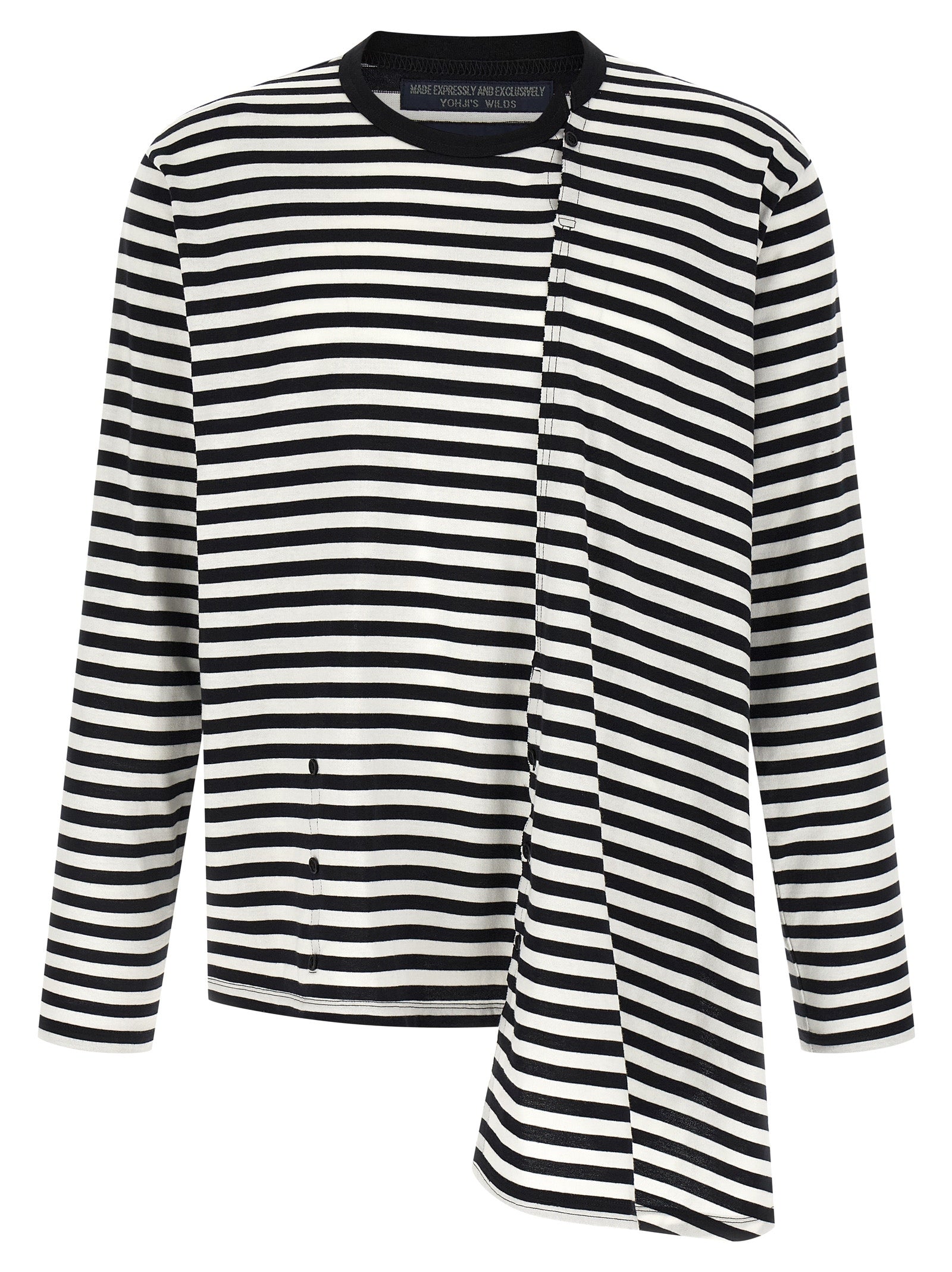 Asymmetric Striped Cotton Cardigan — Black