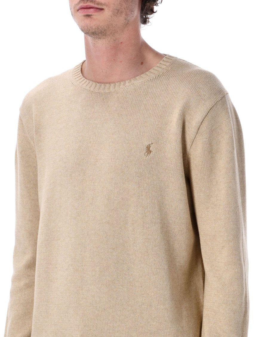 Beige Crewneck Logo-Embroidered Sweater