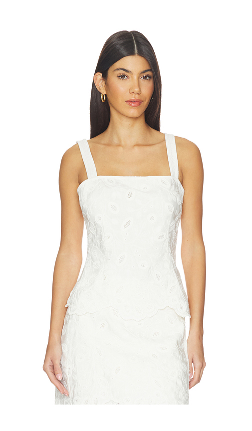 SIMKHAI Mckenna Embroidered Linen Top in Ivory. L also in M