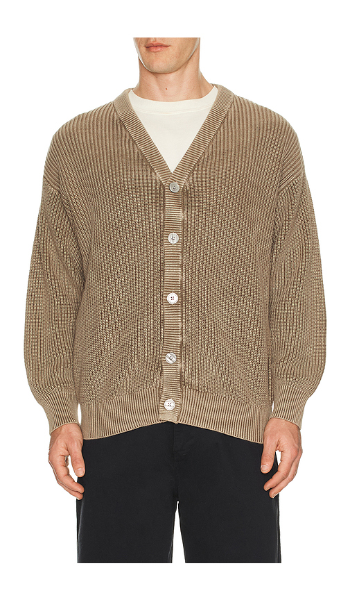 Devereux Golf The Fisherman Rib Cardigan in Neutral. - S also in M, L, XL/1X