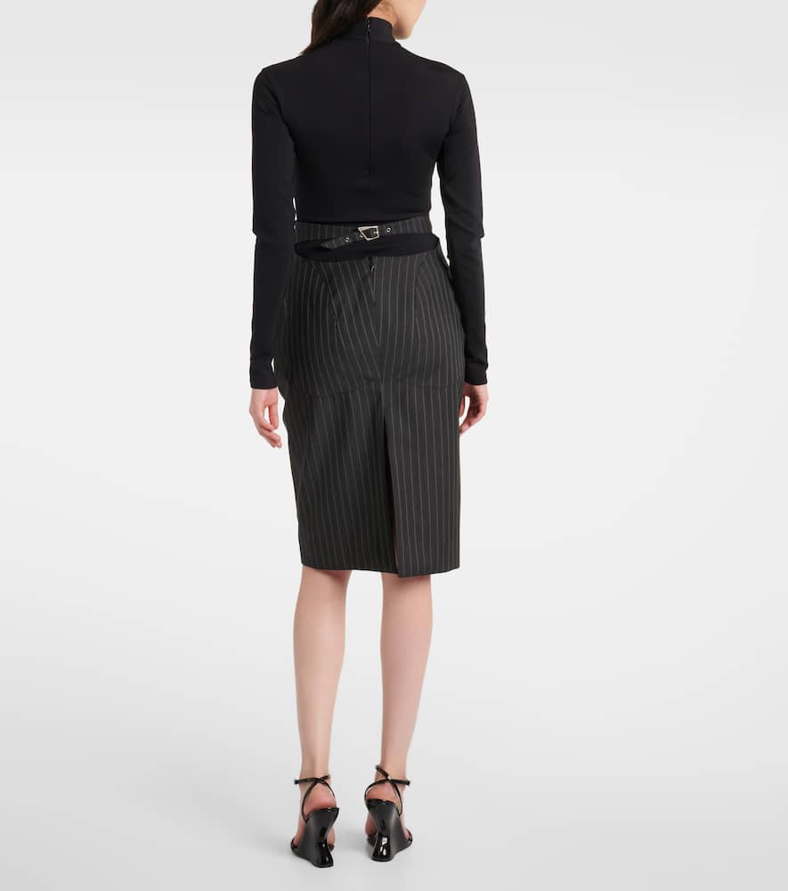 Pinstripe wool-blend midi skirt