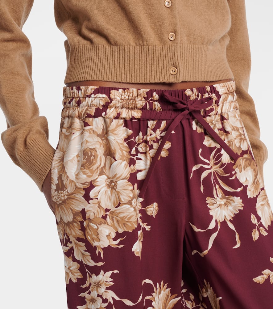 Floral silk-blend wide-leg pants