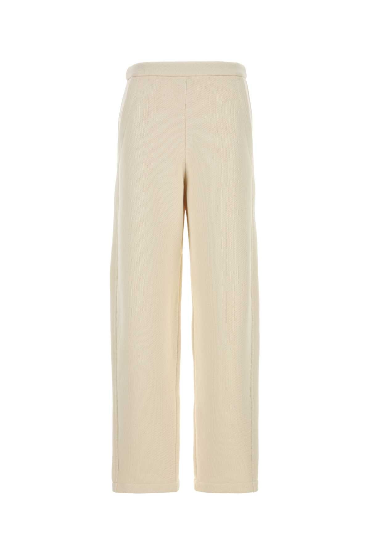Cotton Blend Wide-Leg Trousers — Beige