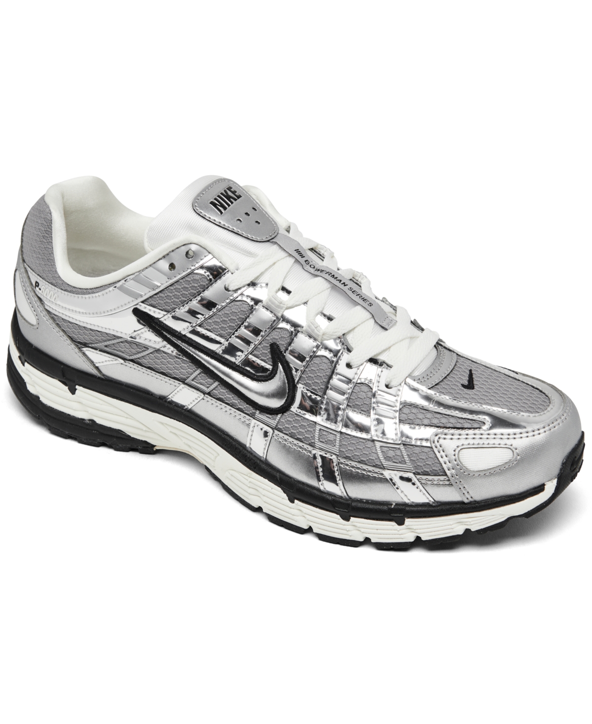 Men's P-6000 Casual Sneakers from Finish Line - Metallic Silver, White