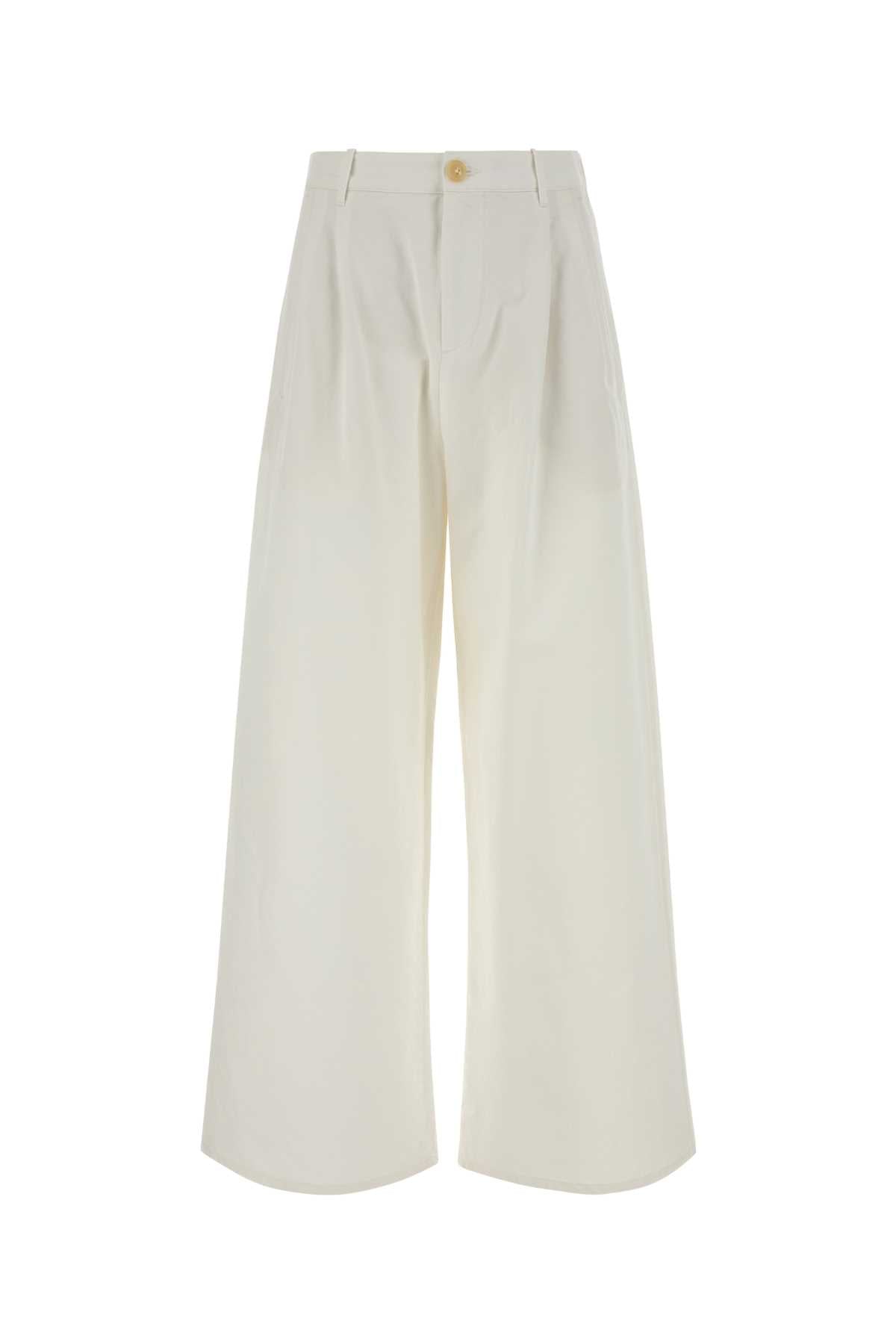 Wide-Leg Cotton Trousers — Beige