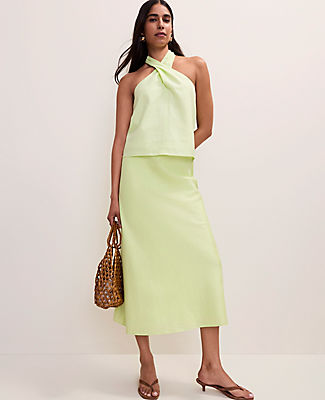 Ann Taylor Bias Midi Slip Skirt in Linen Blend
