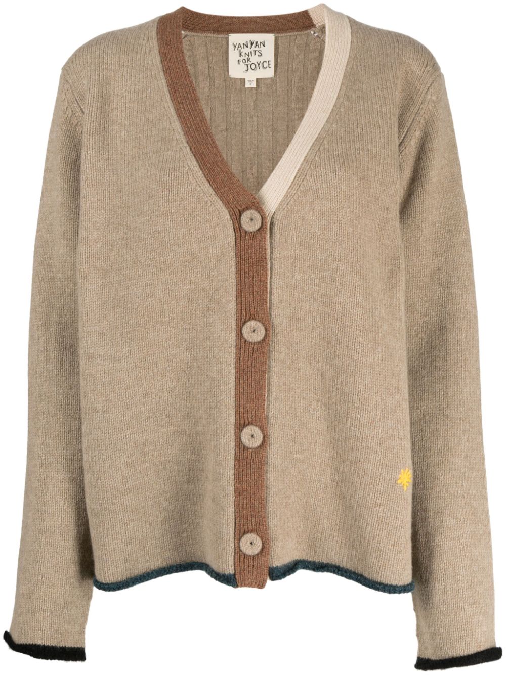 Logo-embroidered V-neck cardigan - Brown