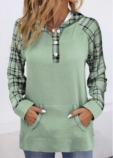 Modlily Light Yellow Patchwork Plaid Long Sleeve Hoodie