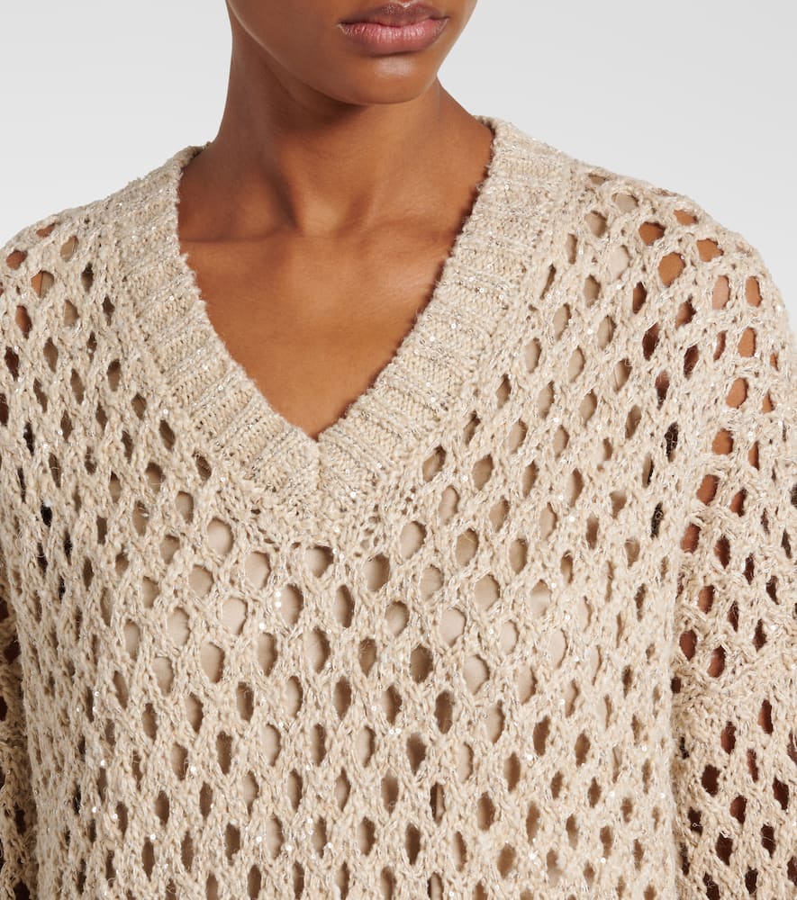 Sequined silk and linen-blend sweater