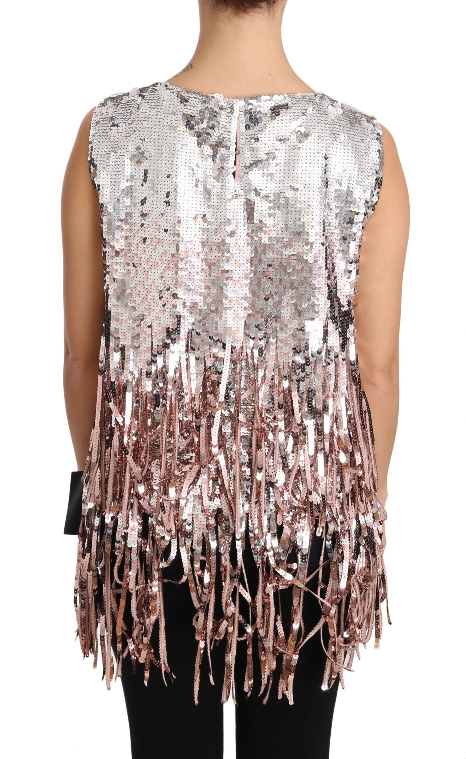 Sequined Fringe Tank Top — Rose gold