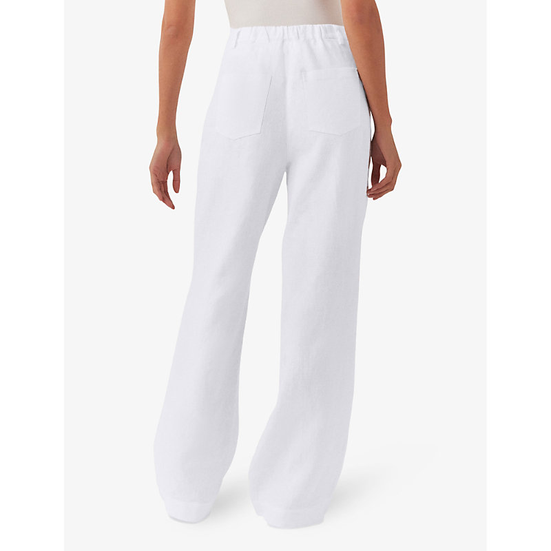 Womens White Two Pleat Wide-leg Linen Trousers