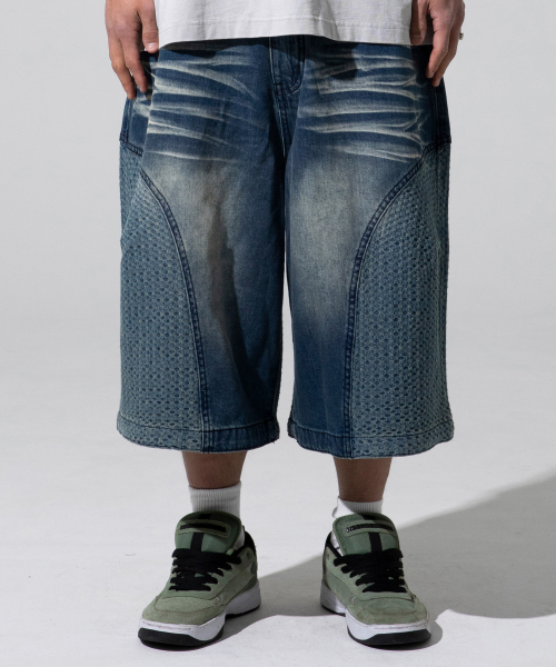 XP282 Square Jacquard Bermuda Denim Pants