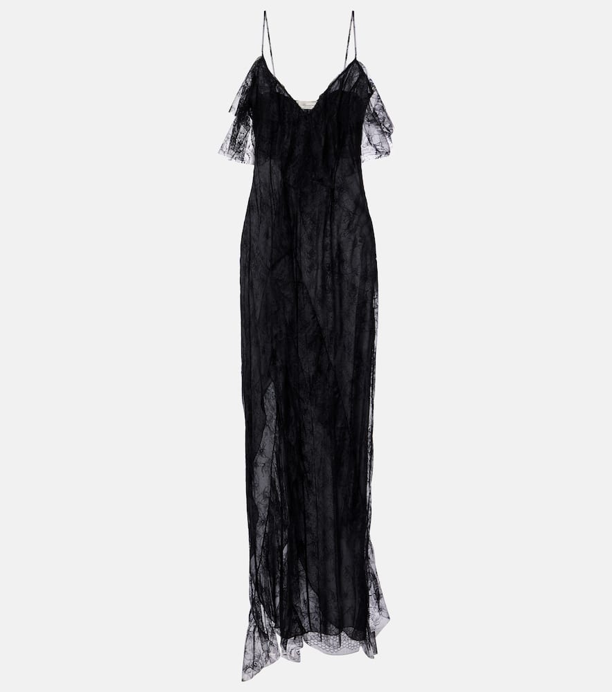 Ruffled sheer lace gown