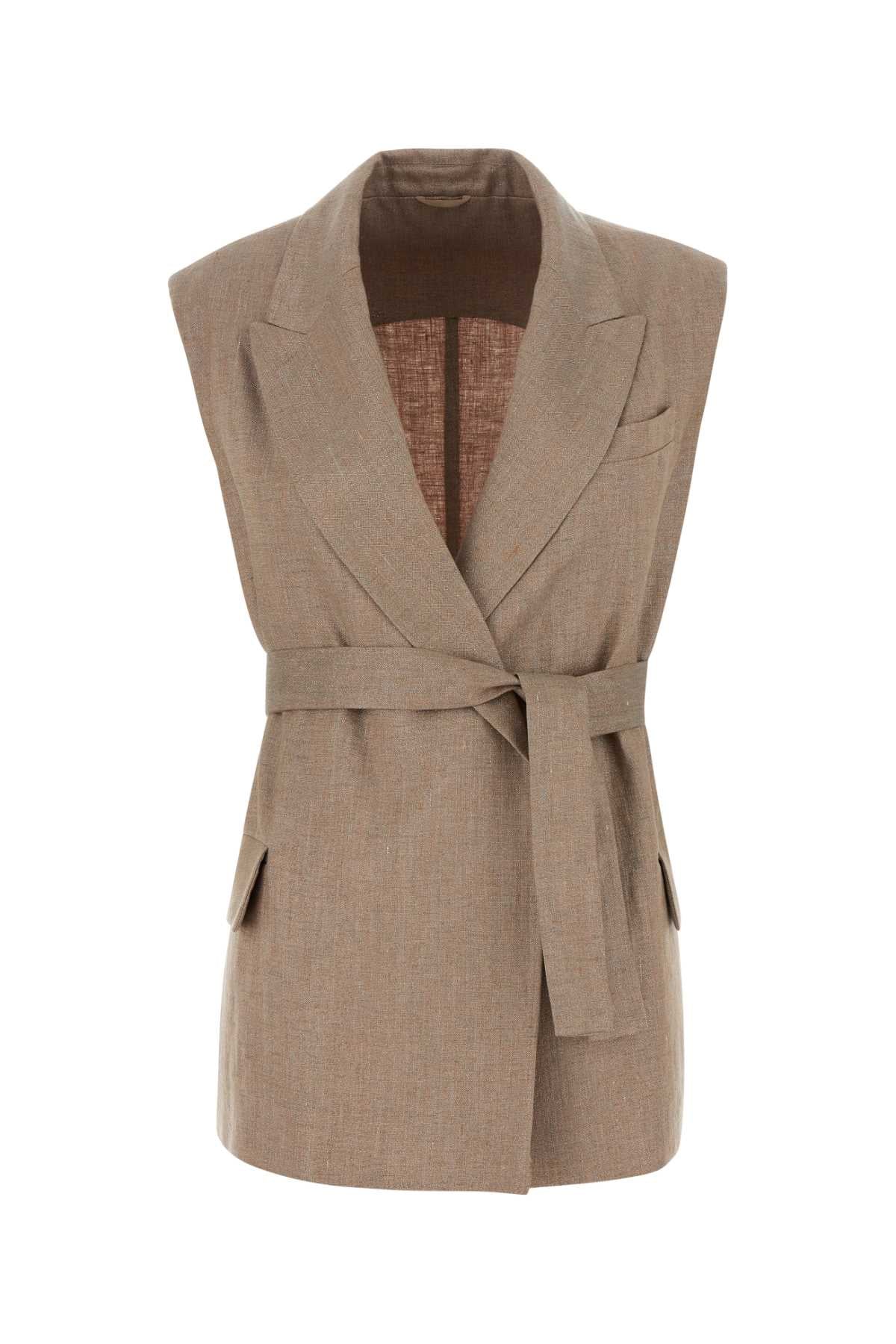 Linen Blend Vest — Beige