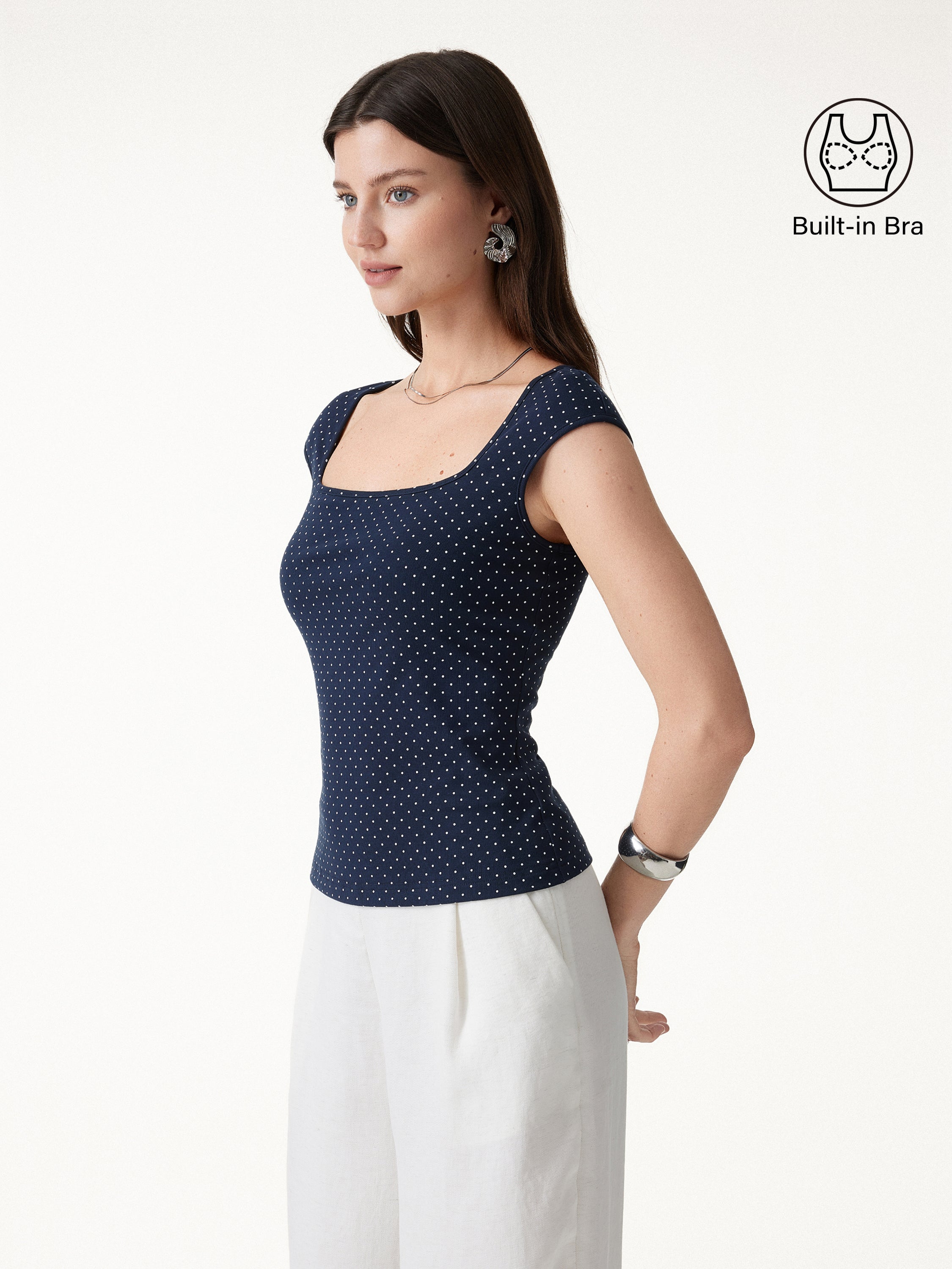 Polka Dots Square Neck Bra Top - Navy/White Polka Dot
