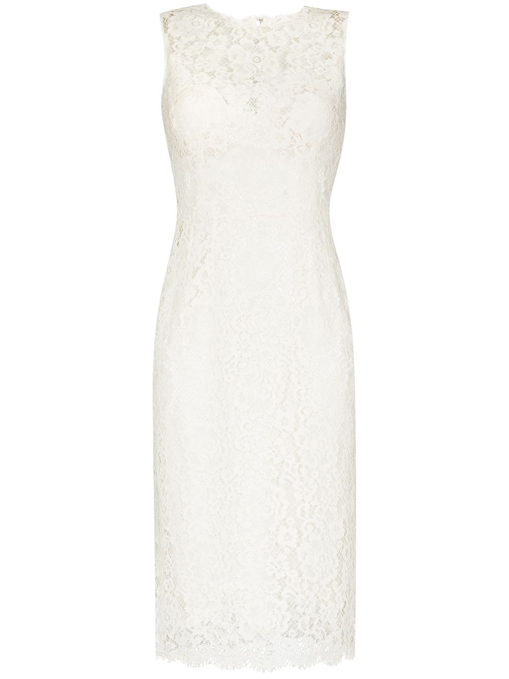 Floral-lace sleeveless midi dress - White