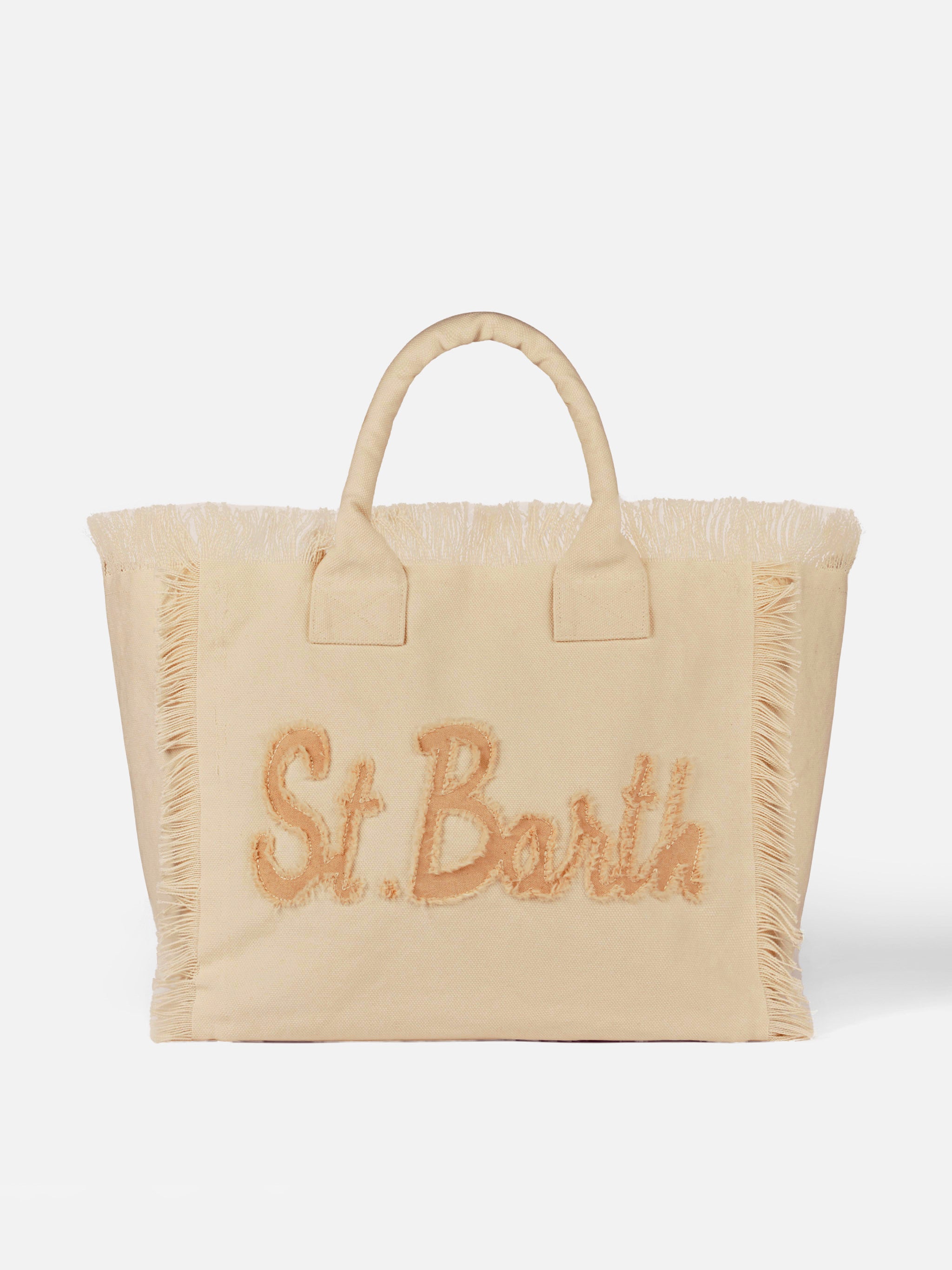 Beige Cotton Canvas Vanity Tote Bag With St. Barth Patch Logo Brown - Unisex