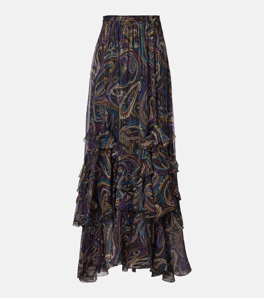 Paisley plissé silk-blend maxi skirt