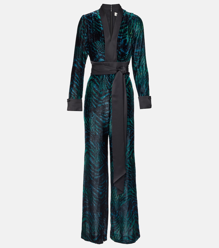Vegas tiger-print velvet jumpsuit