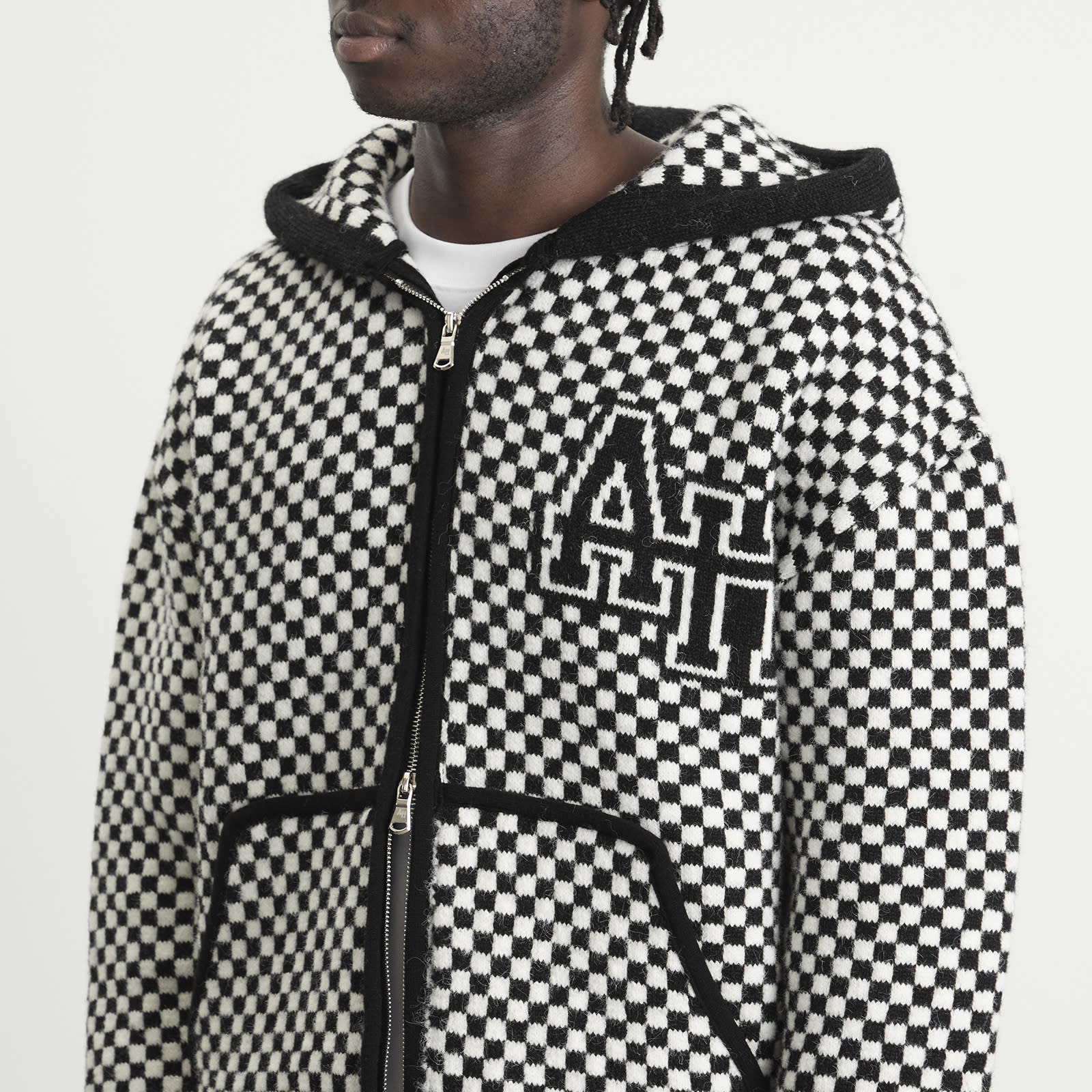 Men's Checked Knitted Jacket Black/White