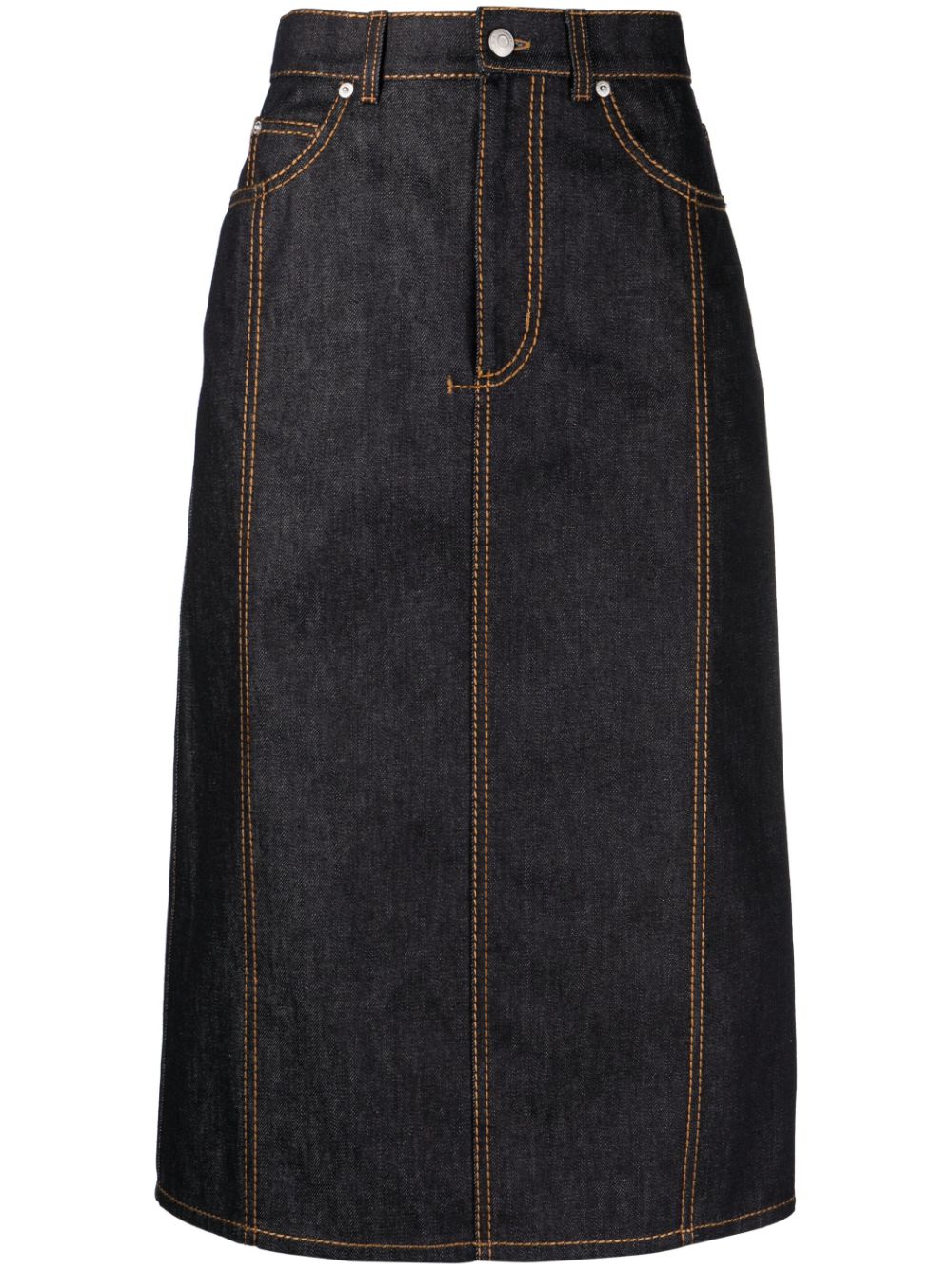 Contrast-stitch denim midi skirt - Blue