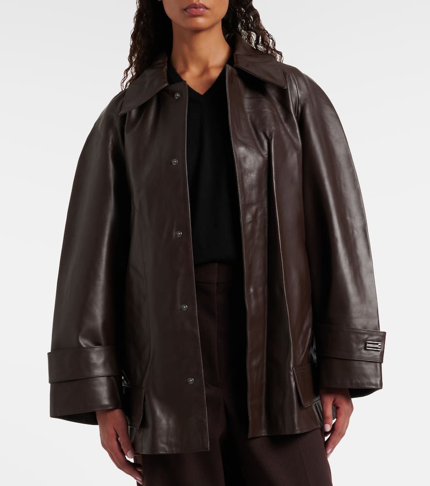 Cropped leather trench coat