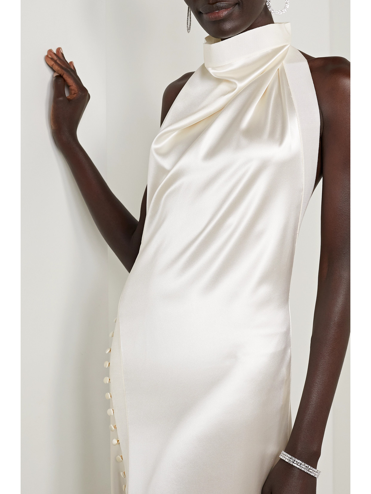 Sasha Draped Silk-charmeuse Halterneck Gown - Ivory