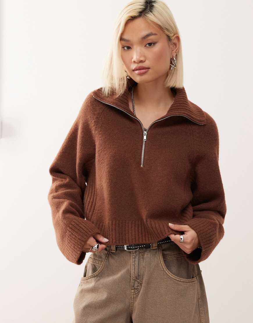 Half zip jumper in chocolate brown